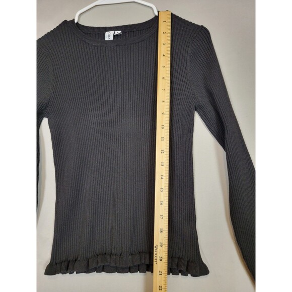 Grace Karma Sweater Womens Medium Black Ribbed Ruffle Hem Preppy Academia - Picture 4 of 8